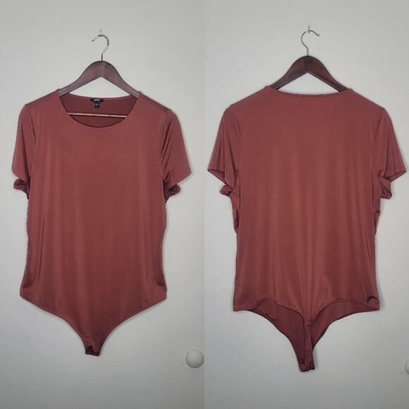 Express XL Brown Body Contour Compression Crew Neck Short Sleeve Bodysuit - Picture 2 of 10